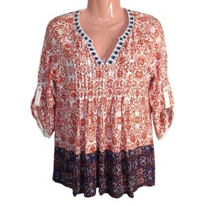 Vintage America Women's Blouse‎ Size S Red/Blue Bohemian Style Pullover